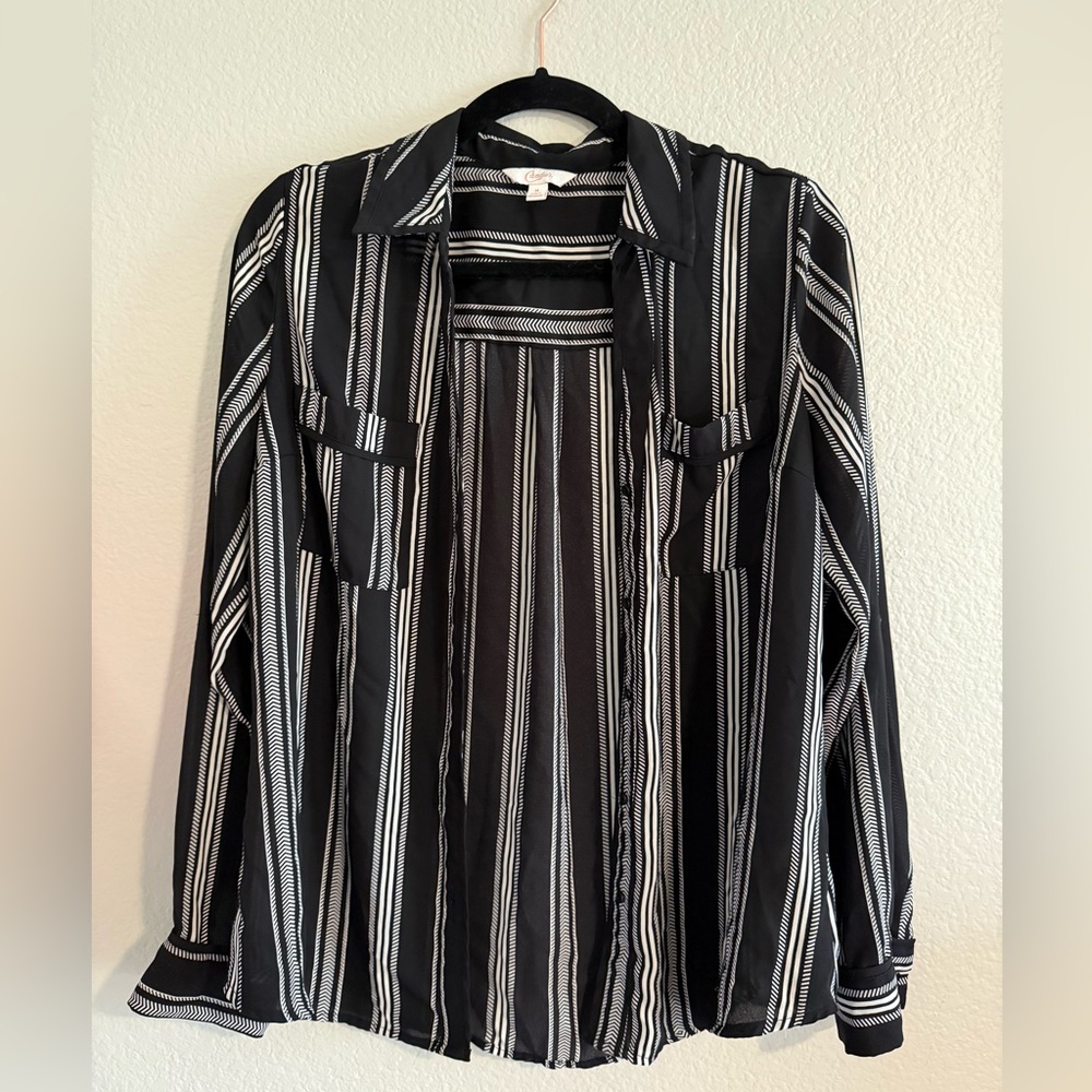 Candie's Black and White Striped Button Down Shirt
